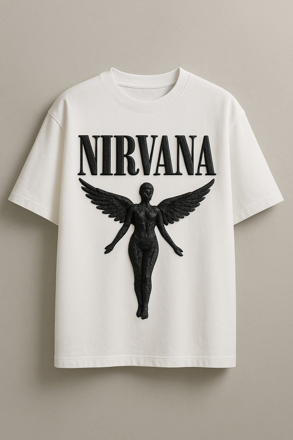 Nirvana: Puff 3D Print Oversized White Tshirt