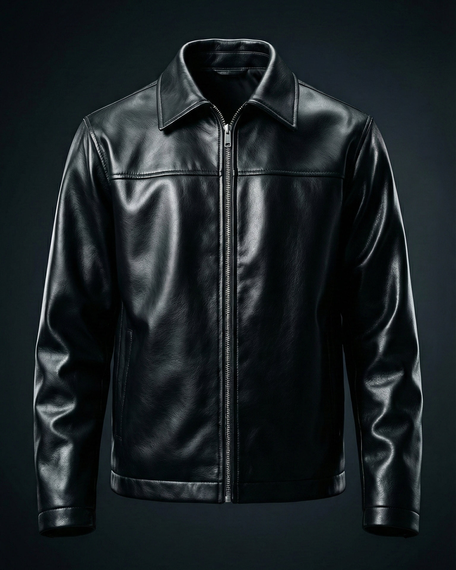 Black leather jacket on a black background